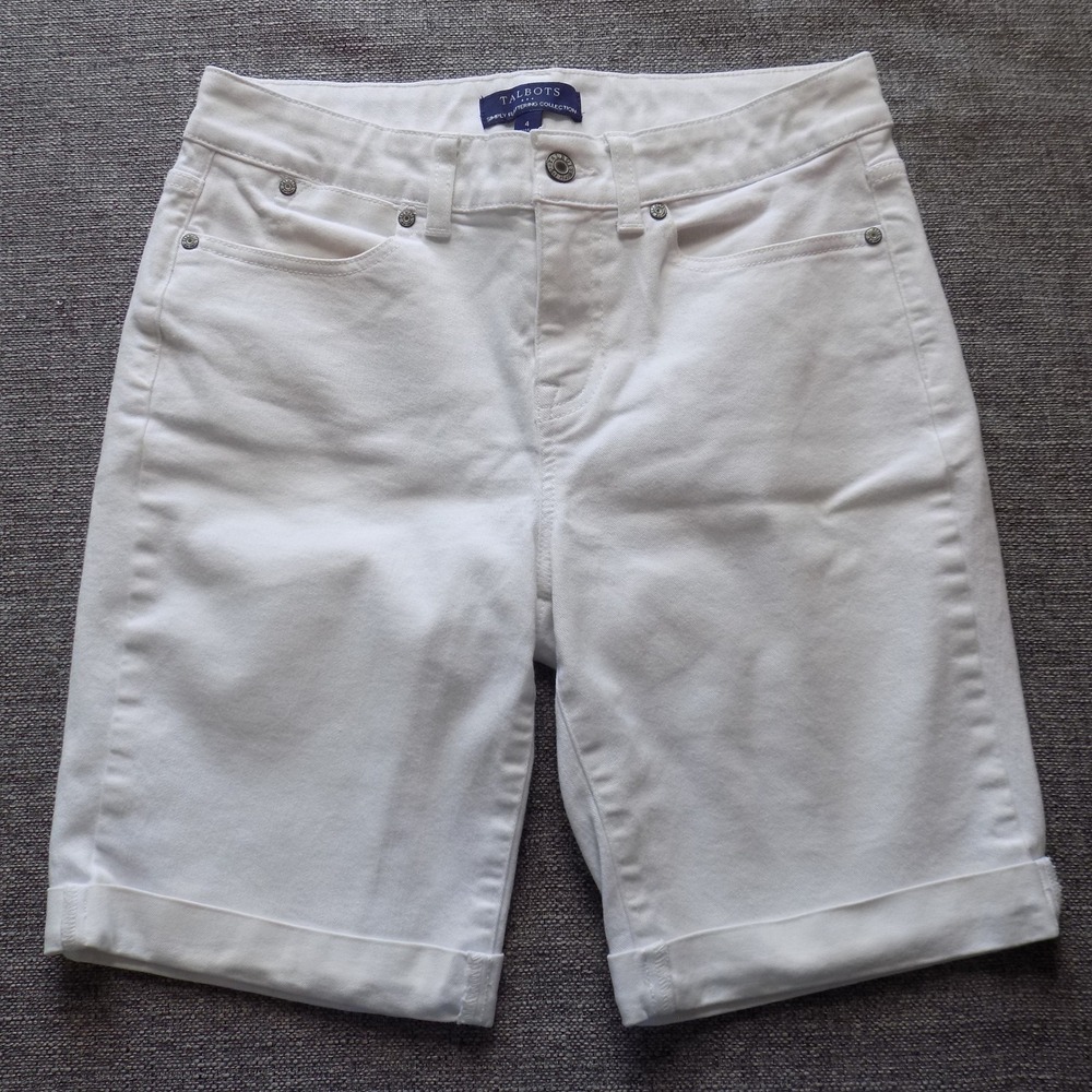 Talbots Bermuda Shorts Womens 4 White Excellent Simply Flattering Cuffed Denim